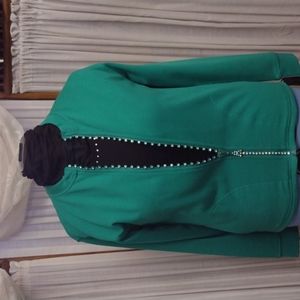 Tia small crystal zippered sweatshirt and coordinating black cotton tank.